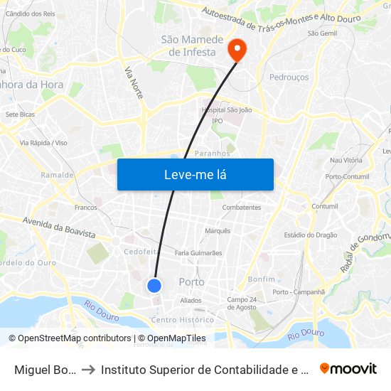 Miguel Bombarda to Instituto Superior de Contabilidade e Administração do Porto map