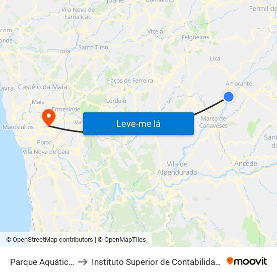 Parque Aquático de Amarante to Instituto Superior de Contabilidade e Administração do Porto map