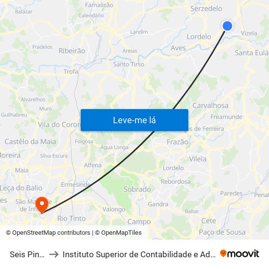 Seis Pinheiros to Instituto Superior de Contabilidade e Administração do Porto map