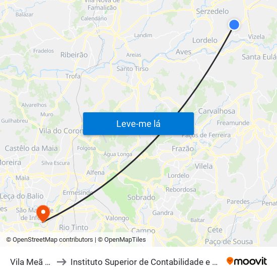 Vila Meã de Cima to Instituto Superior de Contabilidade e Administração do Porto map