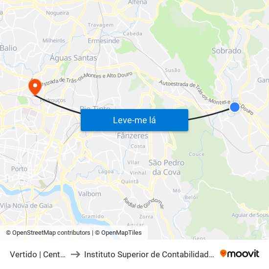 Vertido | Central da Ribeira to Instituto Superior de Contabilidade e Administração do Porto map