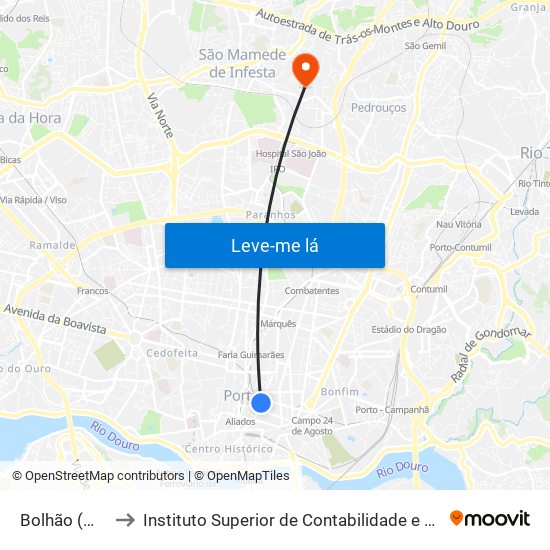Bolhão (Mercado) to Instituto Superior de Contabilidade e Administração do Porto map