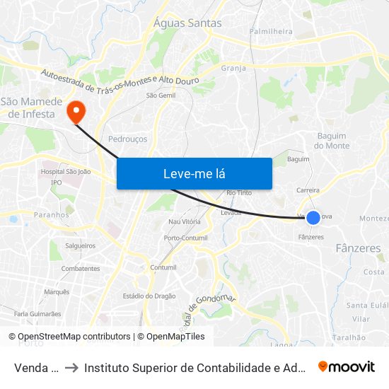 Venda Nova to Instituto Superior de Contabilidade e Administração do Porto map