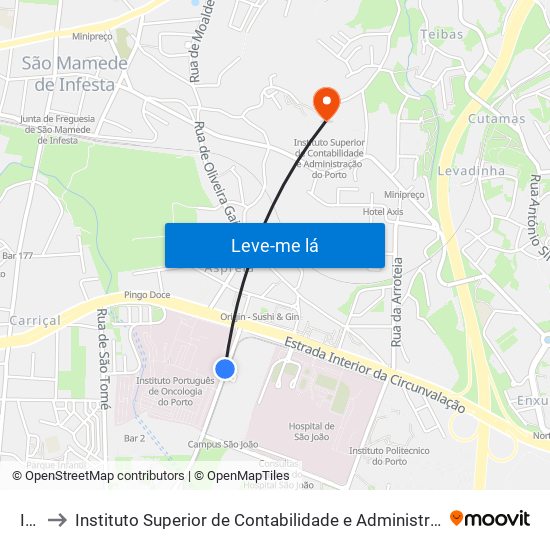 Ipo to Instituto Superior de Contabilidade e Administração do Porto map