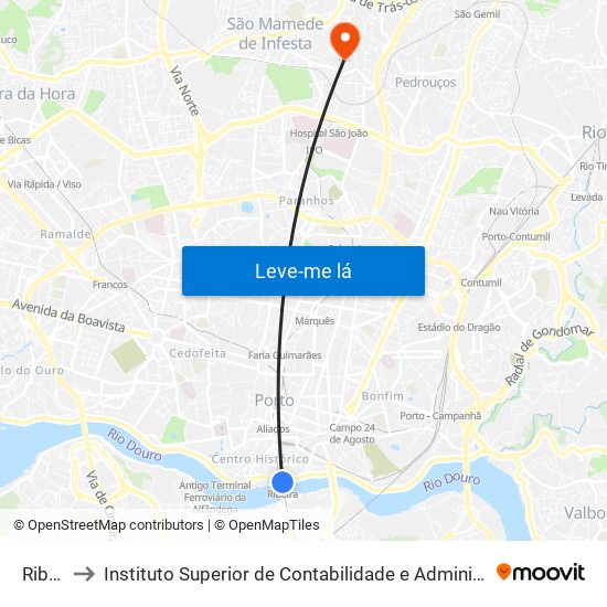 Ribeira to Instituto Superior de Contabilidade e Administração do Porto map