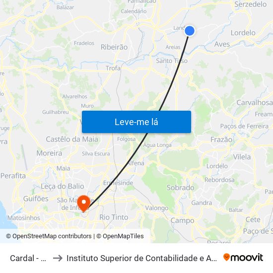 Cardal - Landim to Instituto Superior de Contabilidade e Administração do Porto map