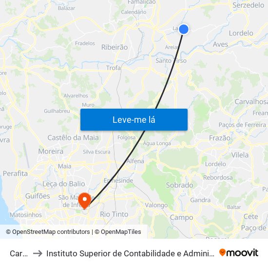 Carriça to Instituto Superior de Contabilidade e Administração do Porto map