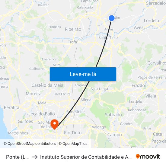 Ponte (Landim) to Instituto Superior de Contabilidade e Administração do Porto map