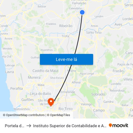 Portela de Baixo to Instituto Superior de Contabilidade e Administração do Porto map