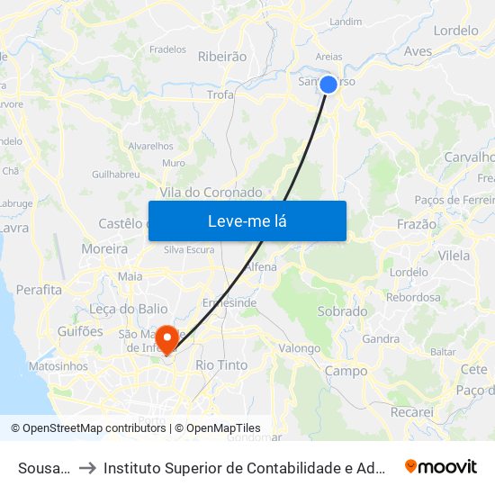 Sousa Cruz to Instituto Superior de Contabilidade e Administração do Porto map
