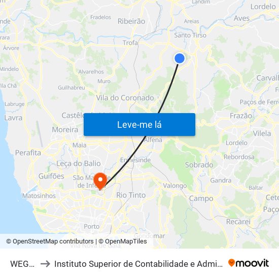 WEGEuro to Instituto Superior de Contabilidade e Administração do Porto map