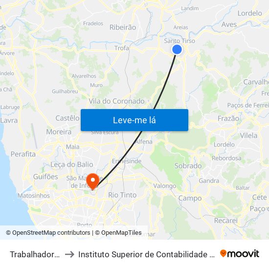 Trabalhadores do Arco to Instituto Superior de Contabilidade e Administração do Porto map