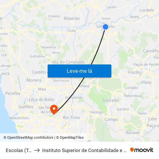 Escolas (T. Pelayo) to Instituto Superior de Contabilidade e Administração do Porto map