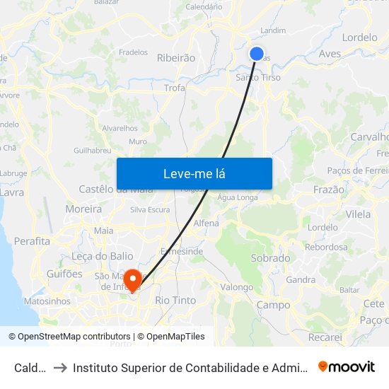 Caldelas to Instituto Superior de Contabilidade e Administração do Porto map