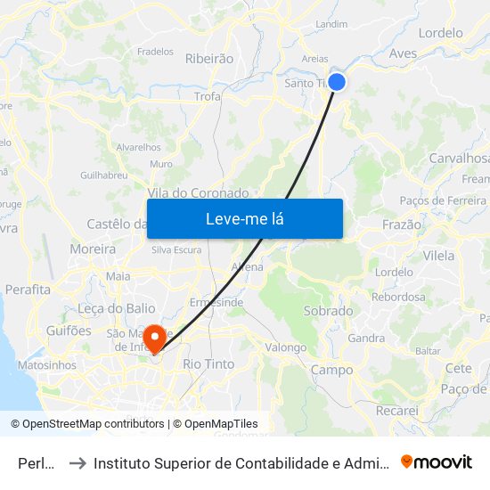 Perlonga to Instituto Superior de Contabilidade e Administração do Porto map