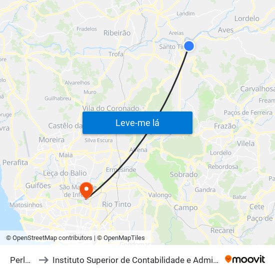Perlonga to Instituto Superior de Contabilidade e Administração do Porto map