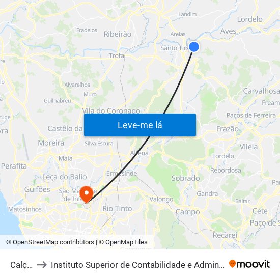 Calçada to Instituto Superior de Contabilidade e Administração do Porto map