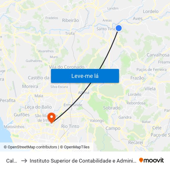 Calvelo to Instituto Superior de Contabilidade e Administração do Porto map