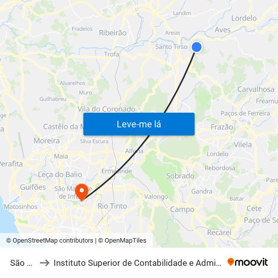 São João to Instituto Superior de Contabilidade e Administração do Porto map