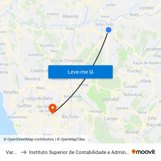 Varziela to Instituto Superior de Contabilidade e Administração do Porto map