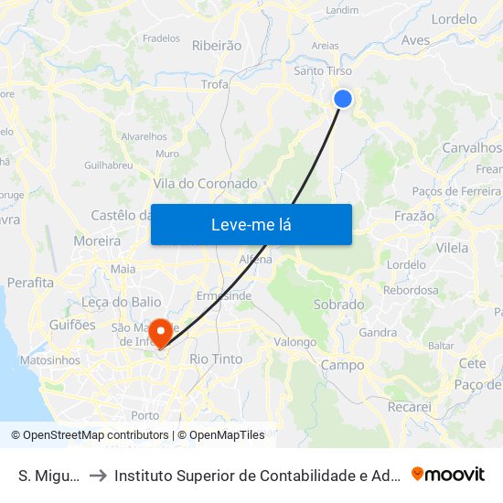 S. Miguel (JF) to Instituto Superior de Contabilidade e Administração do Porto map