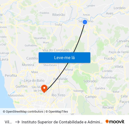 Vilalva to Instituto Superior de Contabilidade e Administração do Porto map