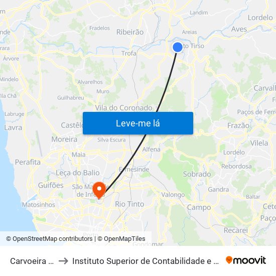 Carvoeira de Cima to Instituto Superior de Contabilidade e Administração do Porto map