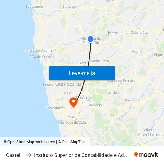 Castelhana to Instituto Superior de Contabilidade e Administração do Porto map