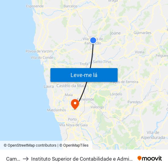 Campos to Instituto Superior de Contabilidade e Administração do Porto map