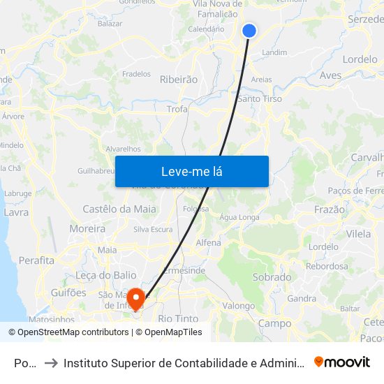 Pouve to Instituto Superior de Contabilidade e Administração do Porto map