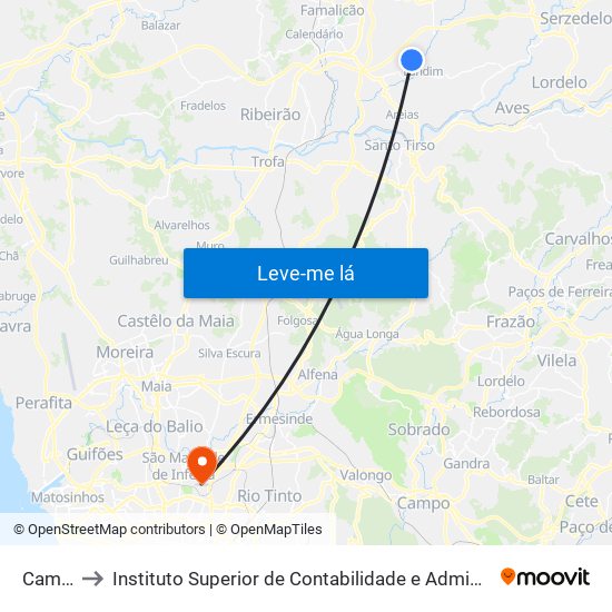 Campas to Instituto Superior de Contabilidade e Administração do Porto map