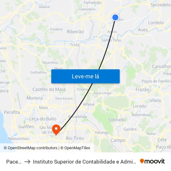 Pacelada to Instituto Superior de Contabilidade e Administração do Porto map