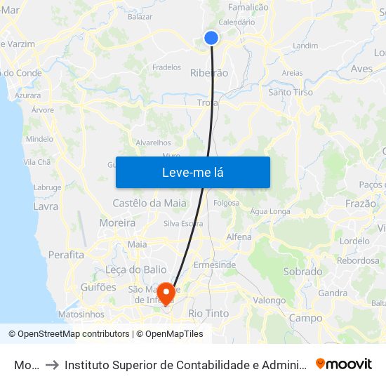 Monte to Instituto Superior de Contabilidade e Administração do Porto map