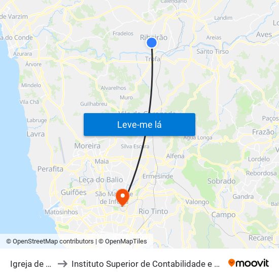 Igreja de Ribeirão to Instituto Superior de Contabilidade e Administração do Porto map