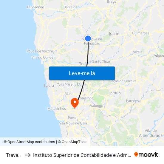 Travassos to Instituto Superior de Contabilidade e Administração do Porto map