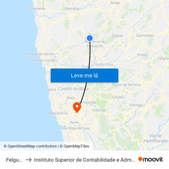Felgueiras to Instituto Superior de Contabilidade e Administração do Porto map