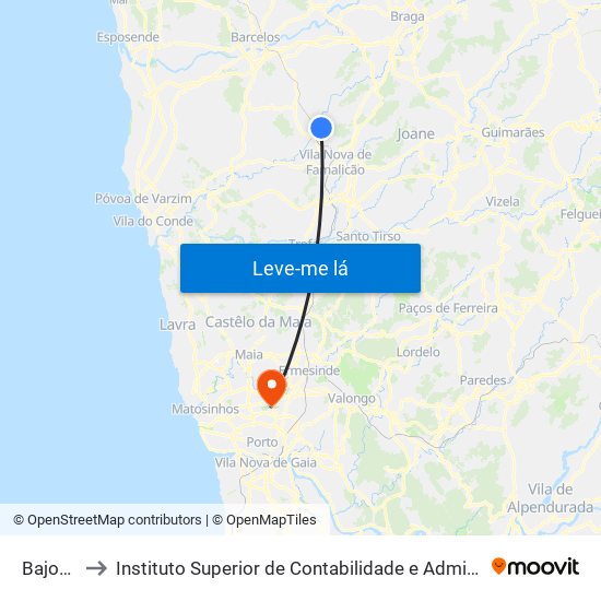 Bajoucas to Instituto Superior de Contabilidade e Administração do Porto map