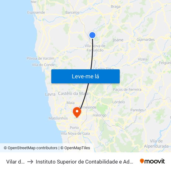 Vilar d'Este to Instituto Superior de Contabilidade e Administração do Porto map