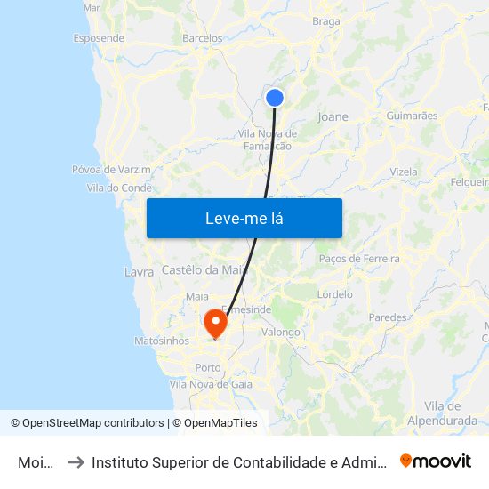 Moinhos to Instituto Superior de Contabilidade e Administração do Porto map