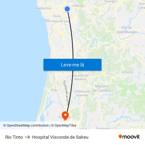 Rio Tinto to Hospital Visconde de Salreu map