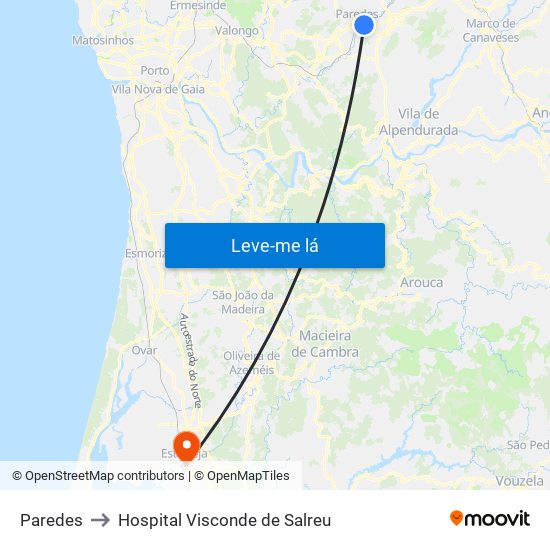 Paredes to Hospital Visconde de Salreu map