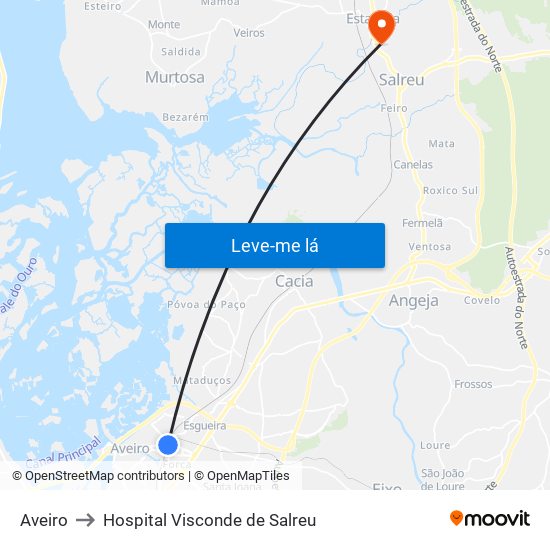 Aveiro to Hospital Visconde de Salreu map