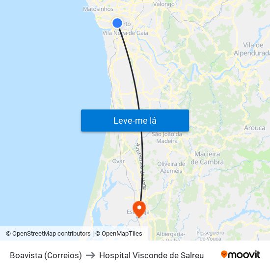 Boavista (Correios) to Hospital Visconde de Salreu map