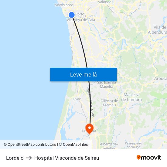 Lordelo to Hospital Visconde de Salreu map