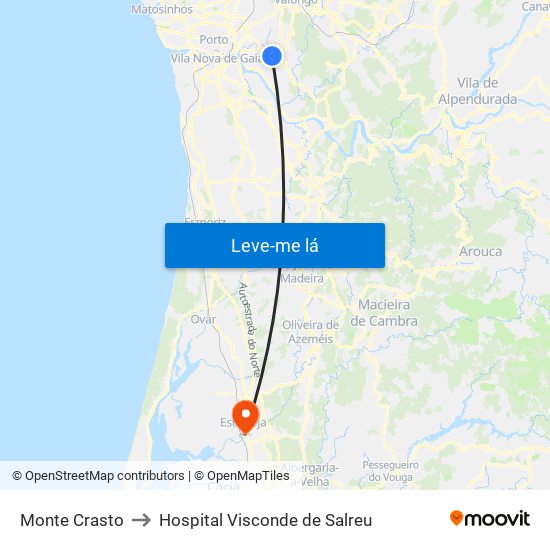 Monte Crasto to Hospital Visconde de Salreu map