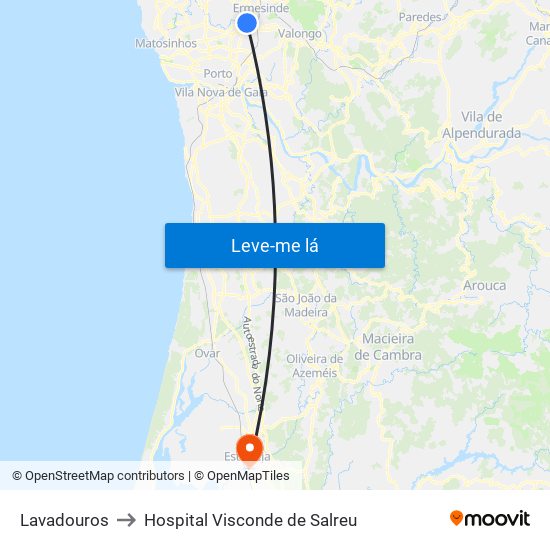 Lavadouros to Hospital Visconde de Salreu map