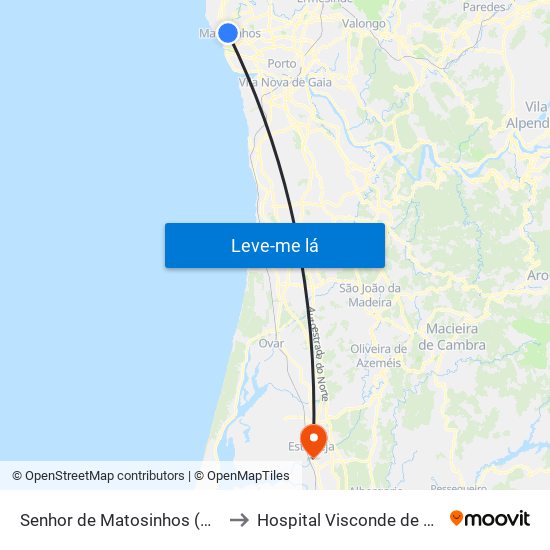 Senhor de Matosinhos (Metro) to Hospital Visconde de Salreu map