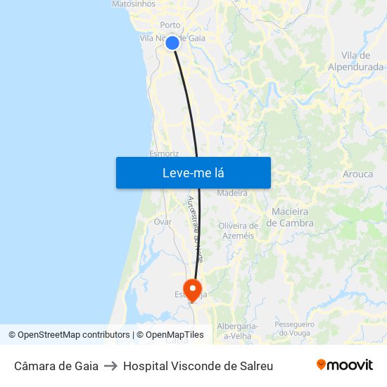 Câmara de Gaia to Hospital Visconde de Salreu map