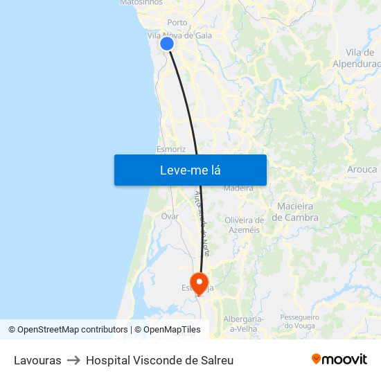 Lavouras to Hospital Visconde de Salreu map