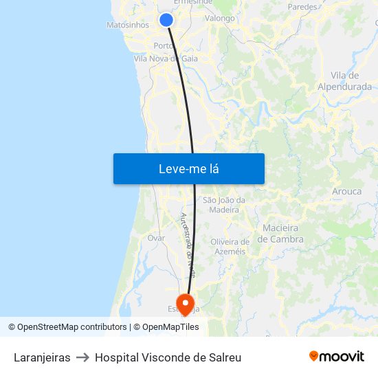 Laranjeiras to Hospital Visconde de Salreu map